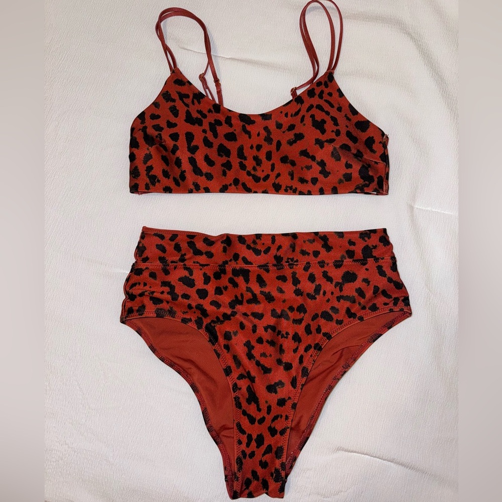 Orange/black animal print swim suit